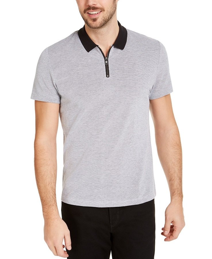 Men's Micro Jacquard Zipper Polo Shirt