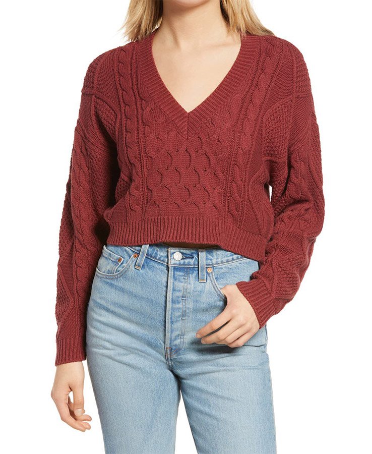 V-Neck Cable Knit Sweater
